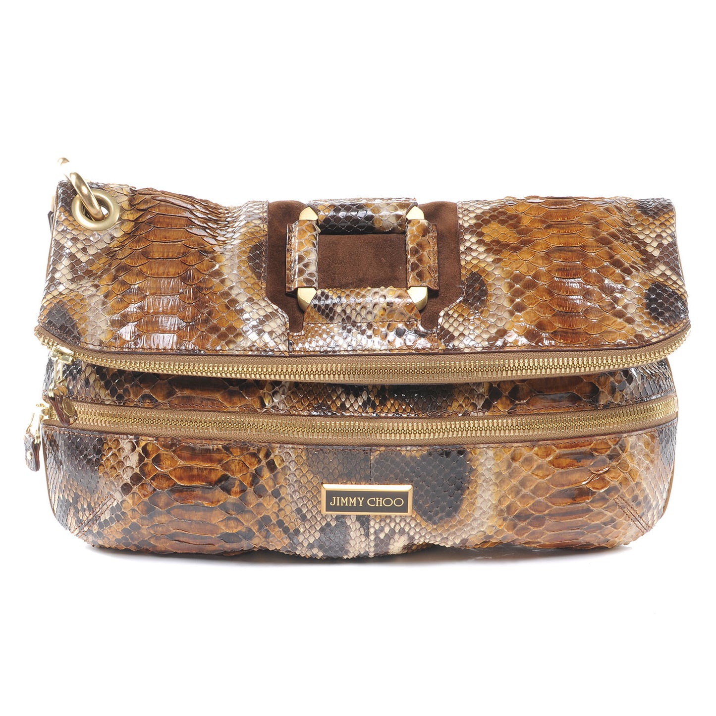 Python Mave Foldover Clutch Brown