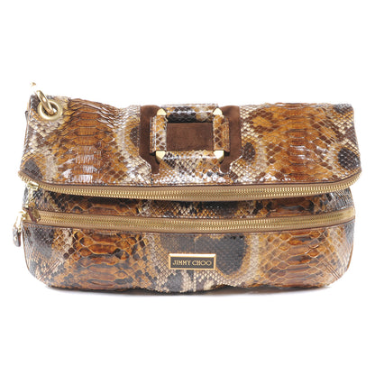 Jimmy Choo Python Mave Foldover Clutch Brown 1 of 6