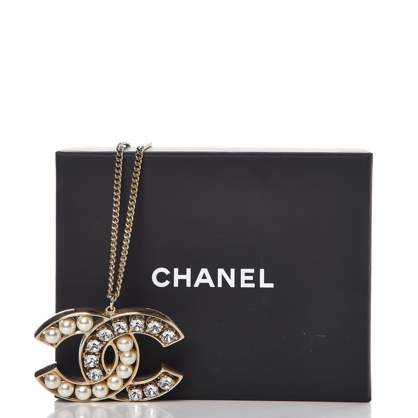 Crystal Pearl CC Pendant Necklace Gold