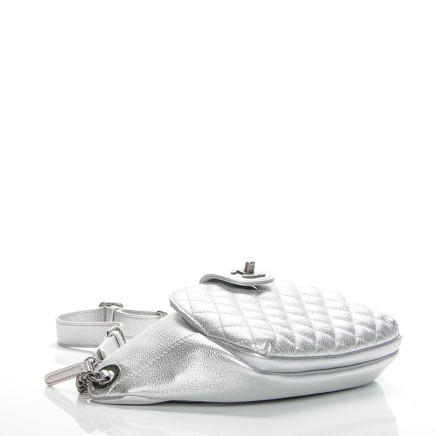 Chanel Metallic Grained Calfskin Quilted Casual Rock Waist Bag Silver 4 of 7