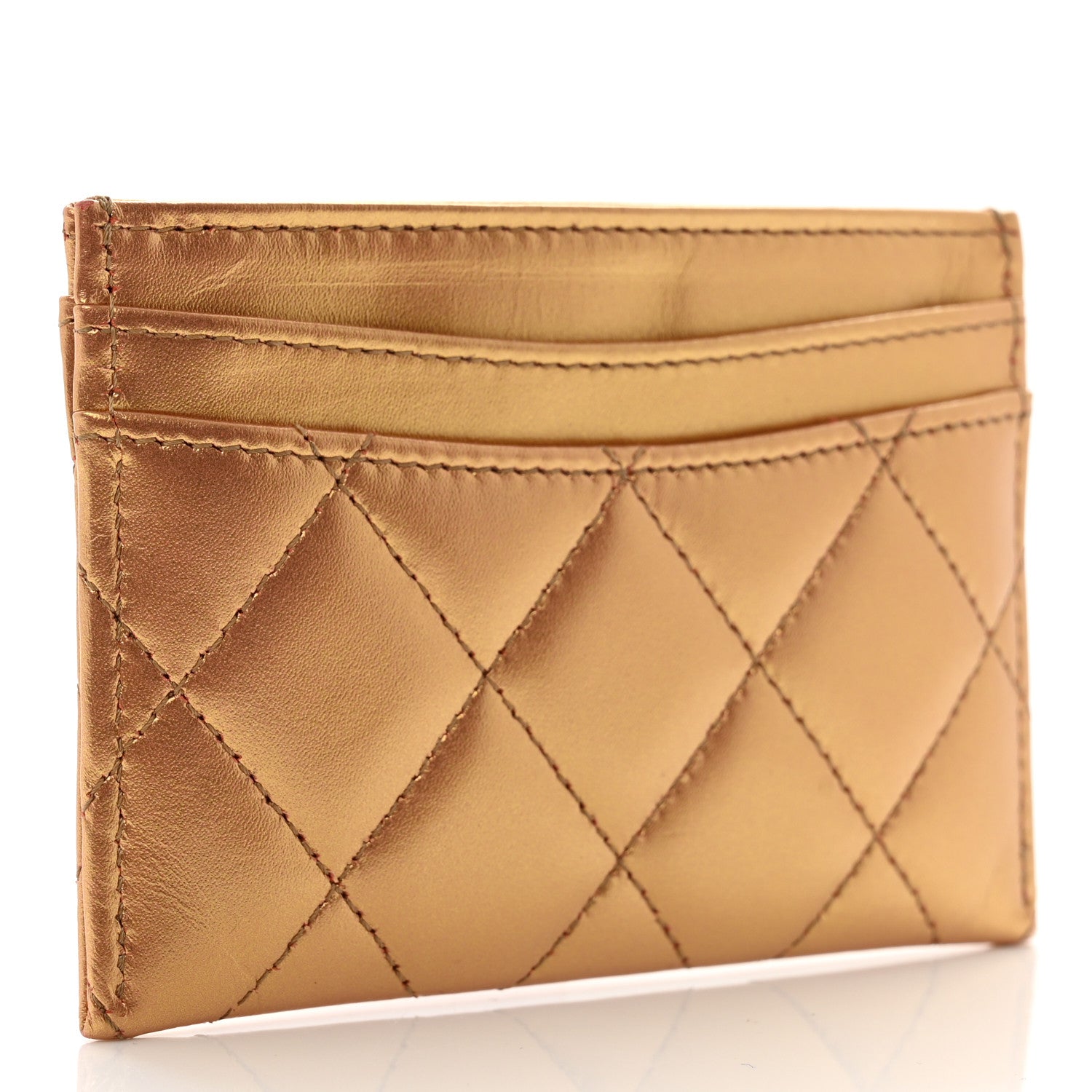 Chanel Metallic Lambskin Quilted CC Card Holder Gold 3 of 9