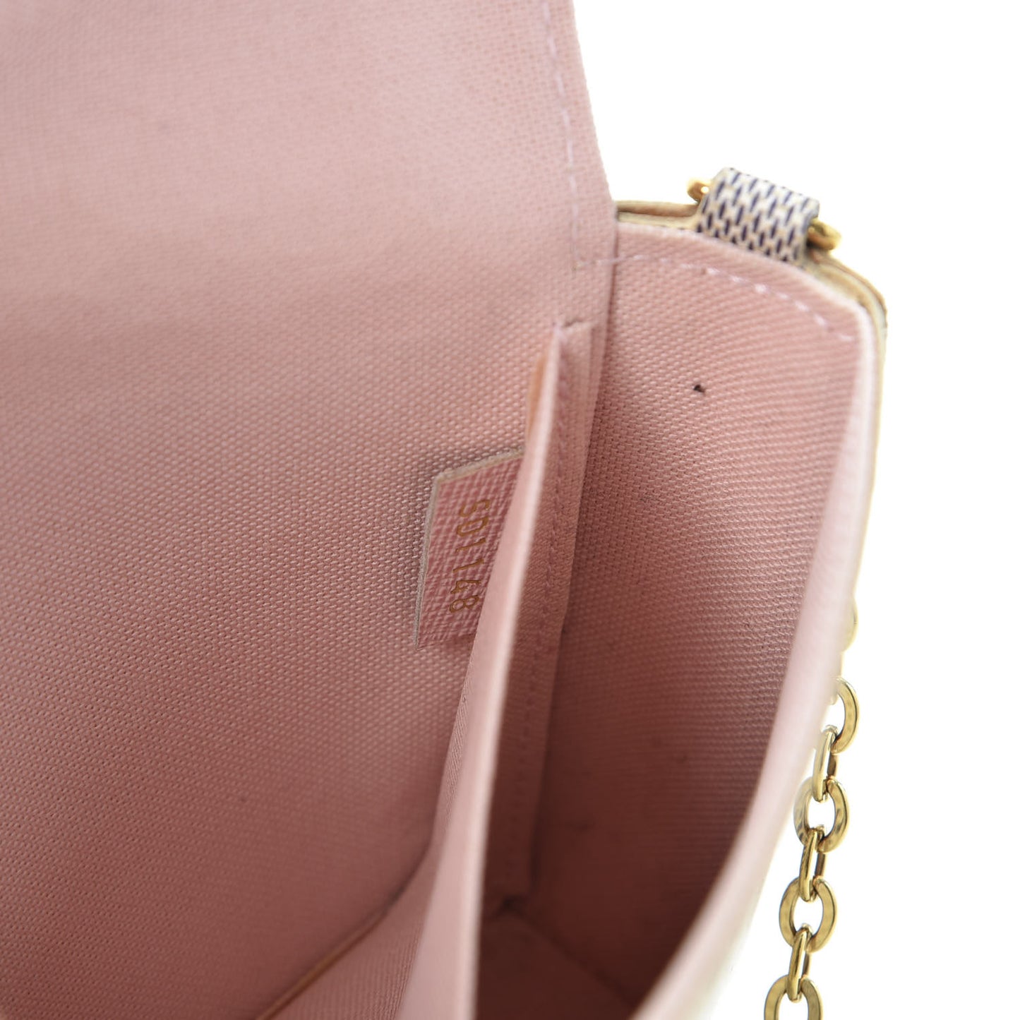 Damier Azur Pochette Felicie Chain Wallet Rose Ballerine