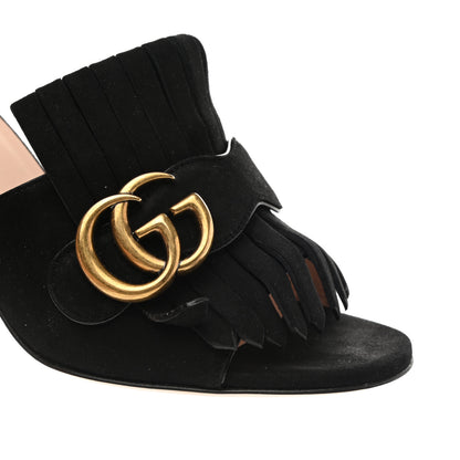Gucci Kid Scamosciato GG Marmont Fringe 75mm Slide Sandals 35.5 Black 10 of 11