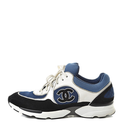 Chanel Suede Calfskin CC Sneakers 40 Blue Black 1 of 14