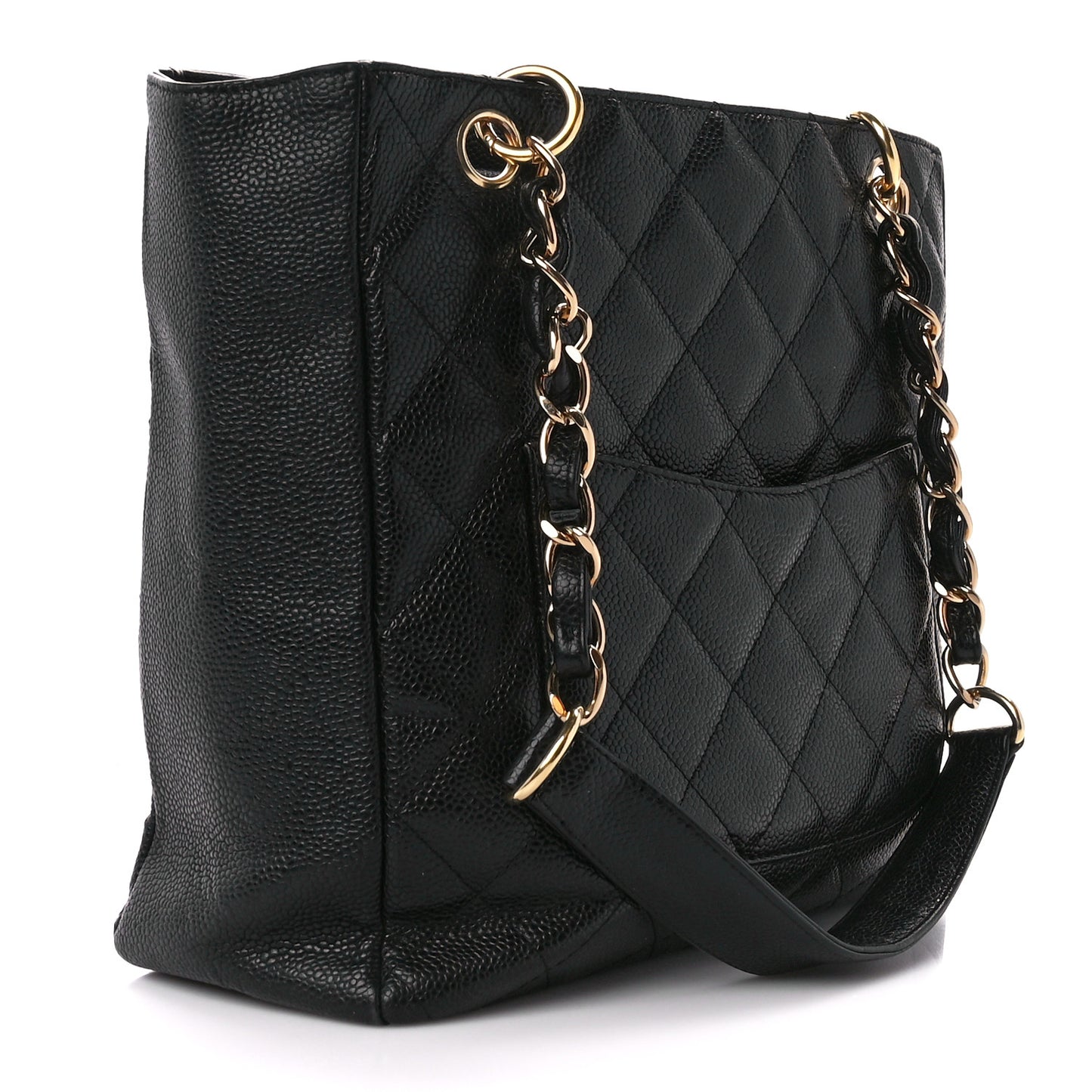 Caviar Quilted Petit Shopping Tote PST Black