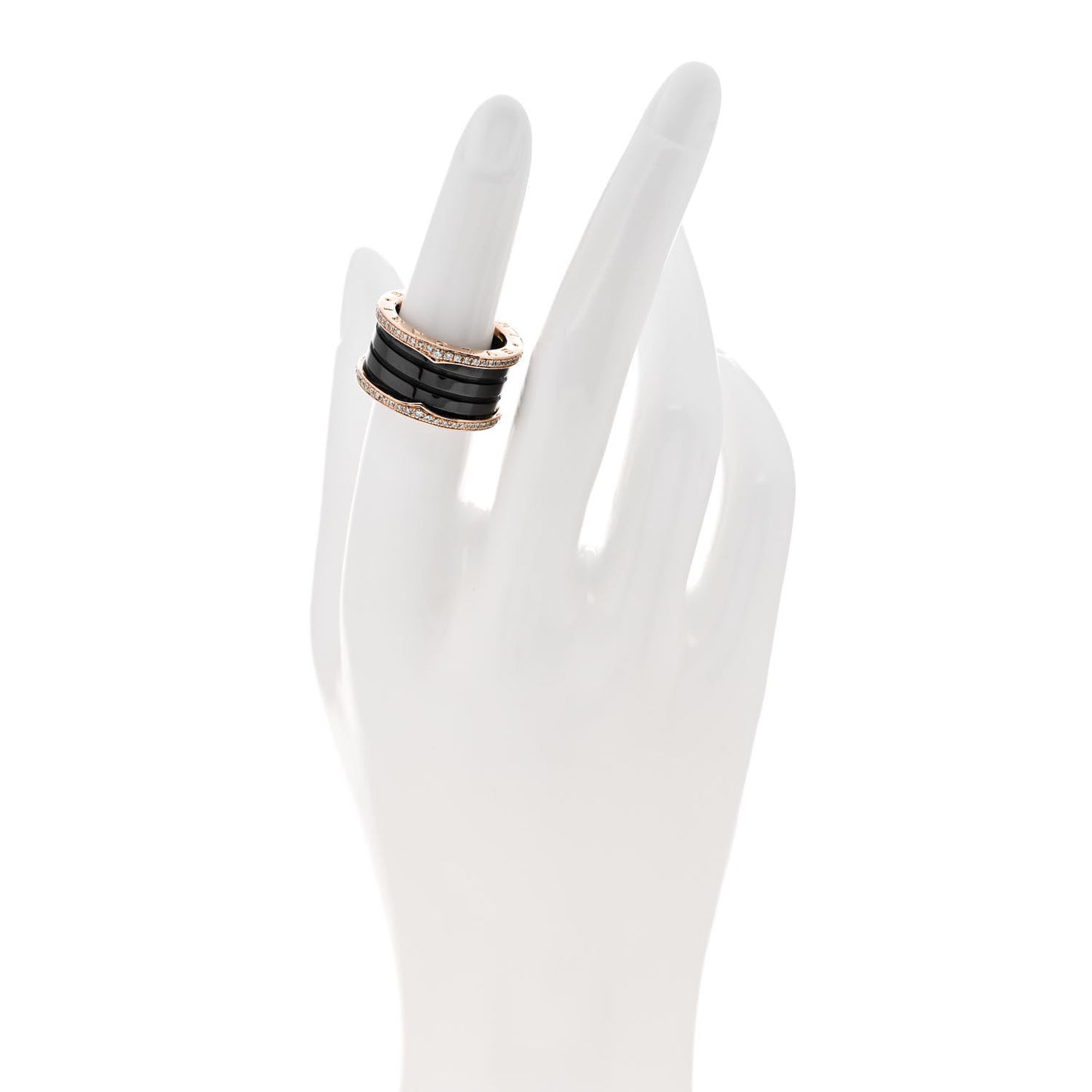 18K Rose Gold Black Ceramic Diamond B.Zero1 Four-Band Ring 53 6.25