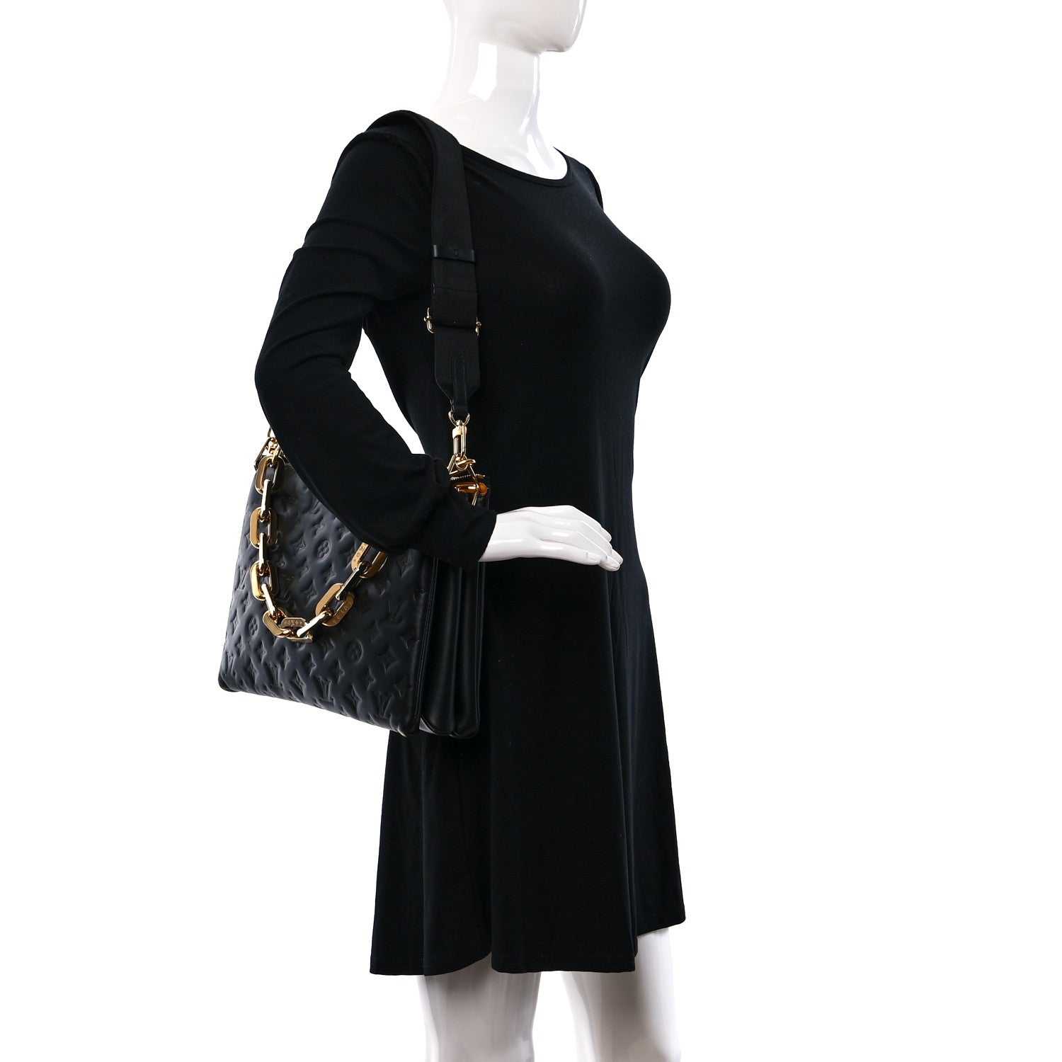 Louis Vuitton Lambskin Embossed Monogram Coussin MM Black 2 of 10