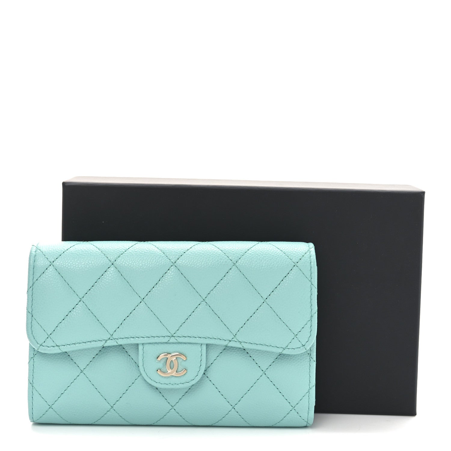 Chanel Caviar Quilted Medium Flap Wallet Light Blue 8 of 8