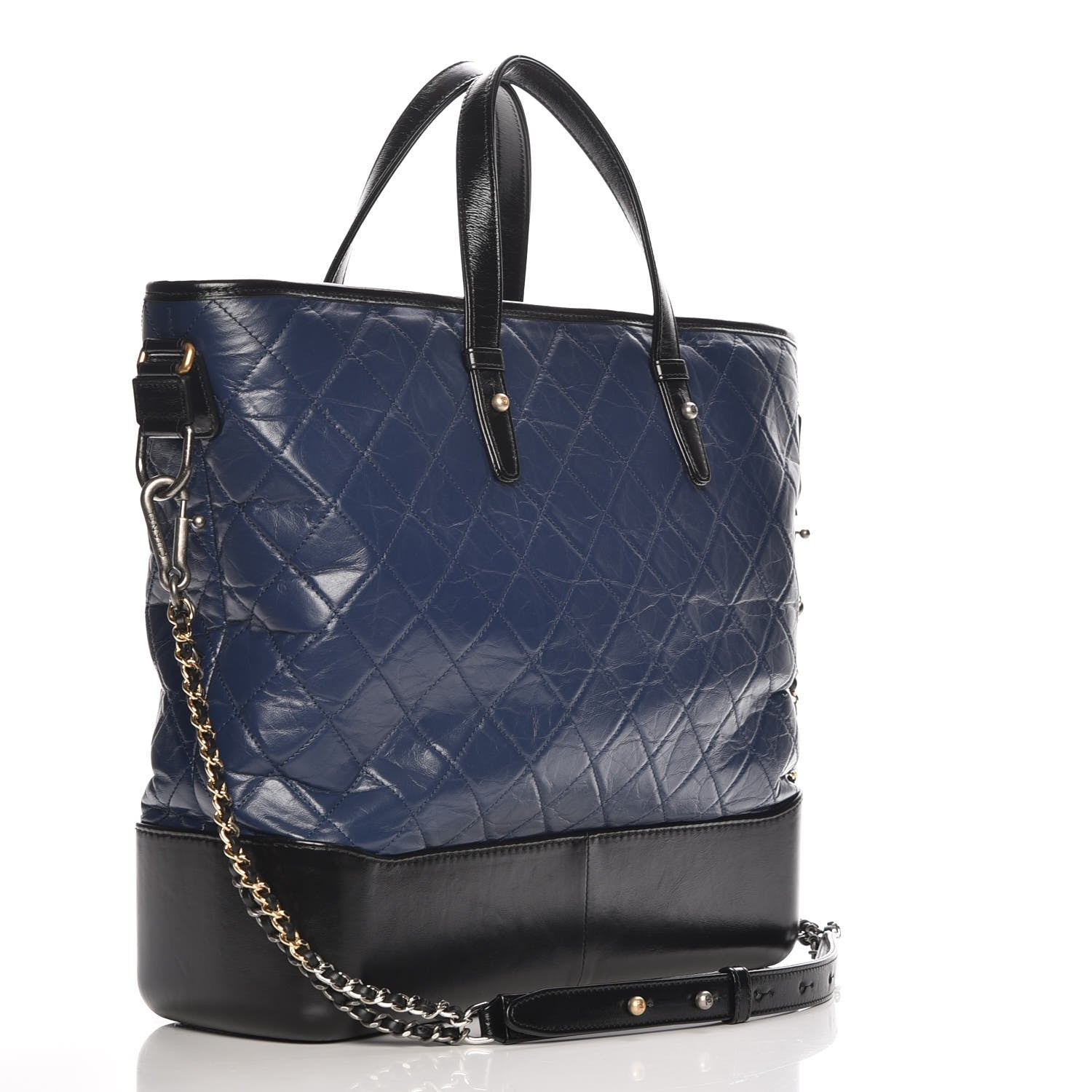 Chanel Aged Calfskin Quilted Large Gabrielle Shopping Tote Navy Black 4 of 8
