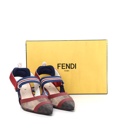 Fendi Technical Mesh FF Colibri 55mm Slingback Pumps 38 Tobacco Moro Zaffiro Ciliegia Rosso 10 of 10