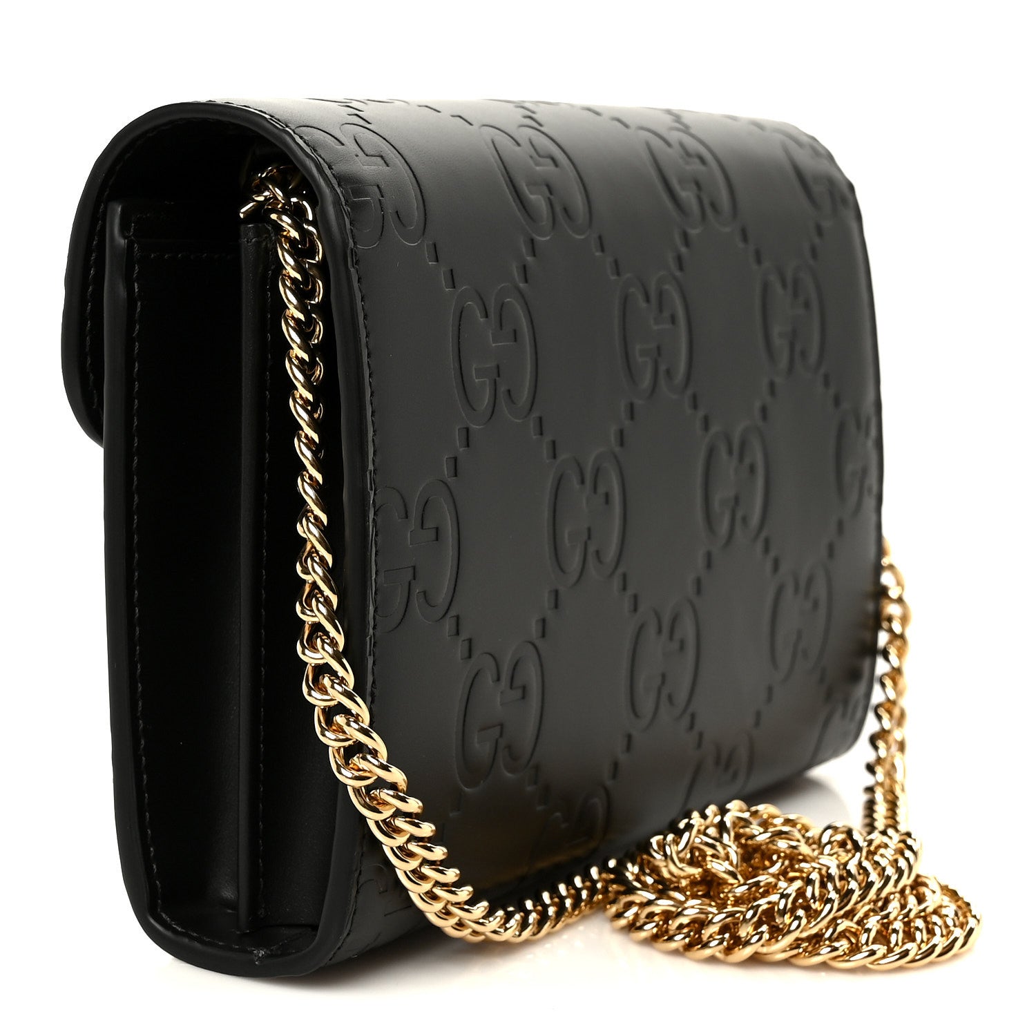 Gucci Calfskin GG Debossed Chain Wallet Black 3 of 10