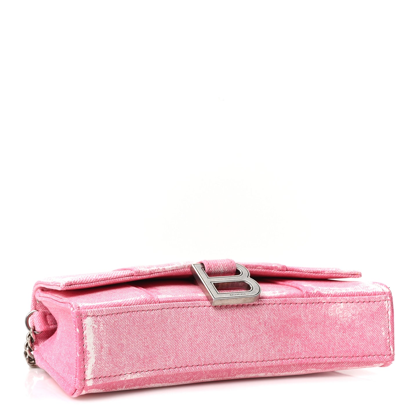 Nappa Denim Printed Hourglass Chain Bag Denim Pink