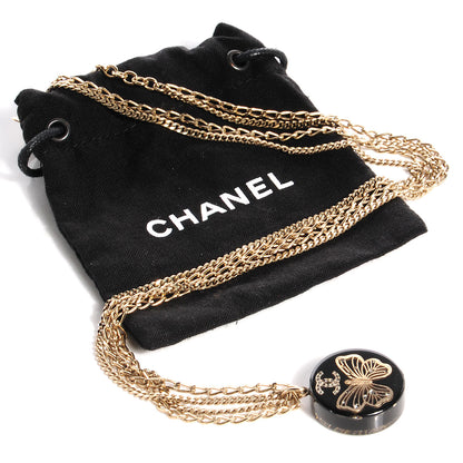 Chanel Crystal Resin Butterfly CC Pendant Necklace Black Gold 7 of 7