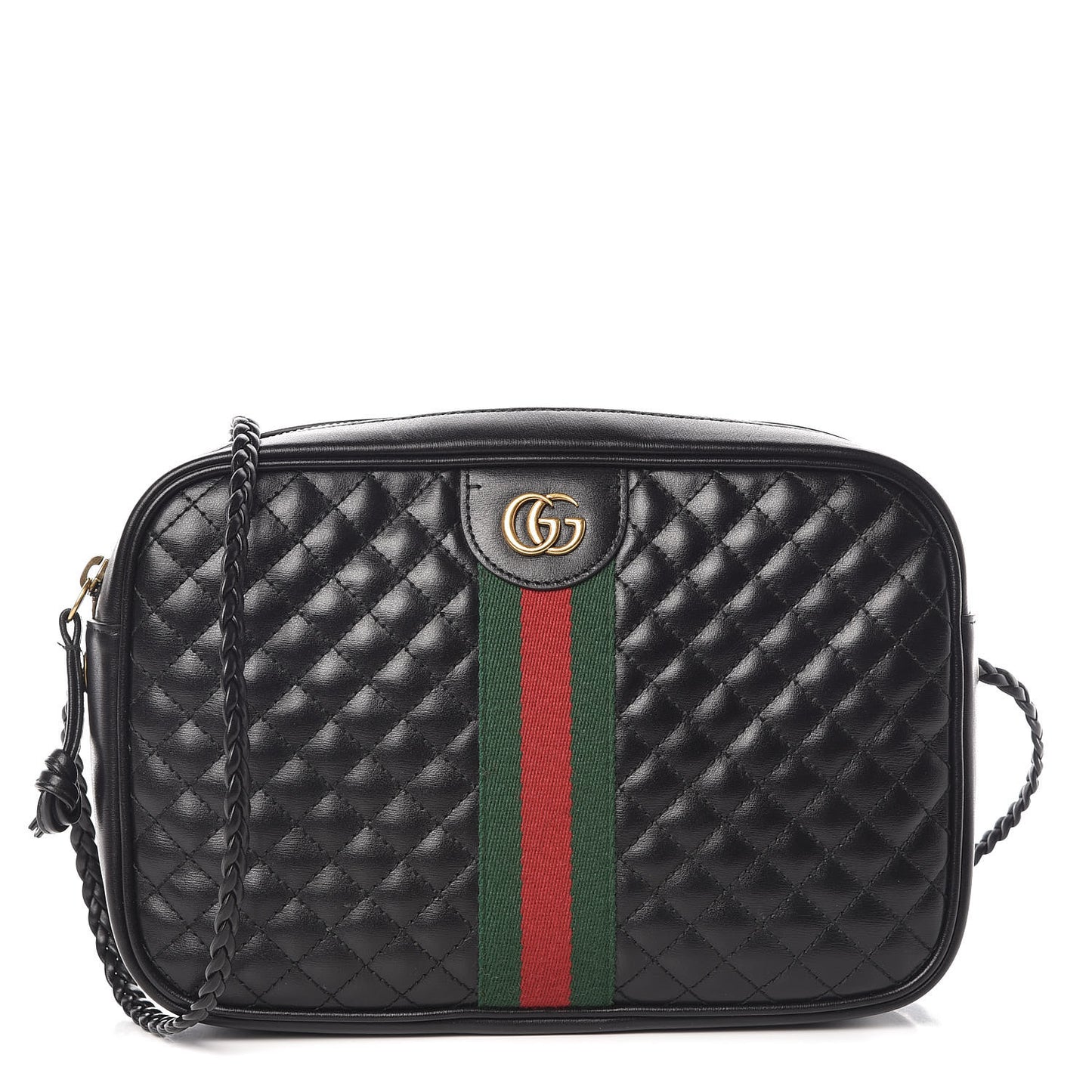 Calfskin Web Trapuntata Small GG Shoulder Bag Black
