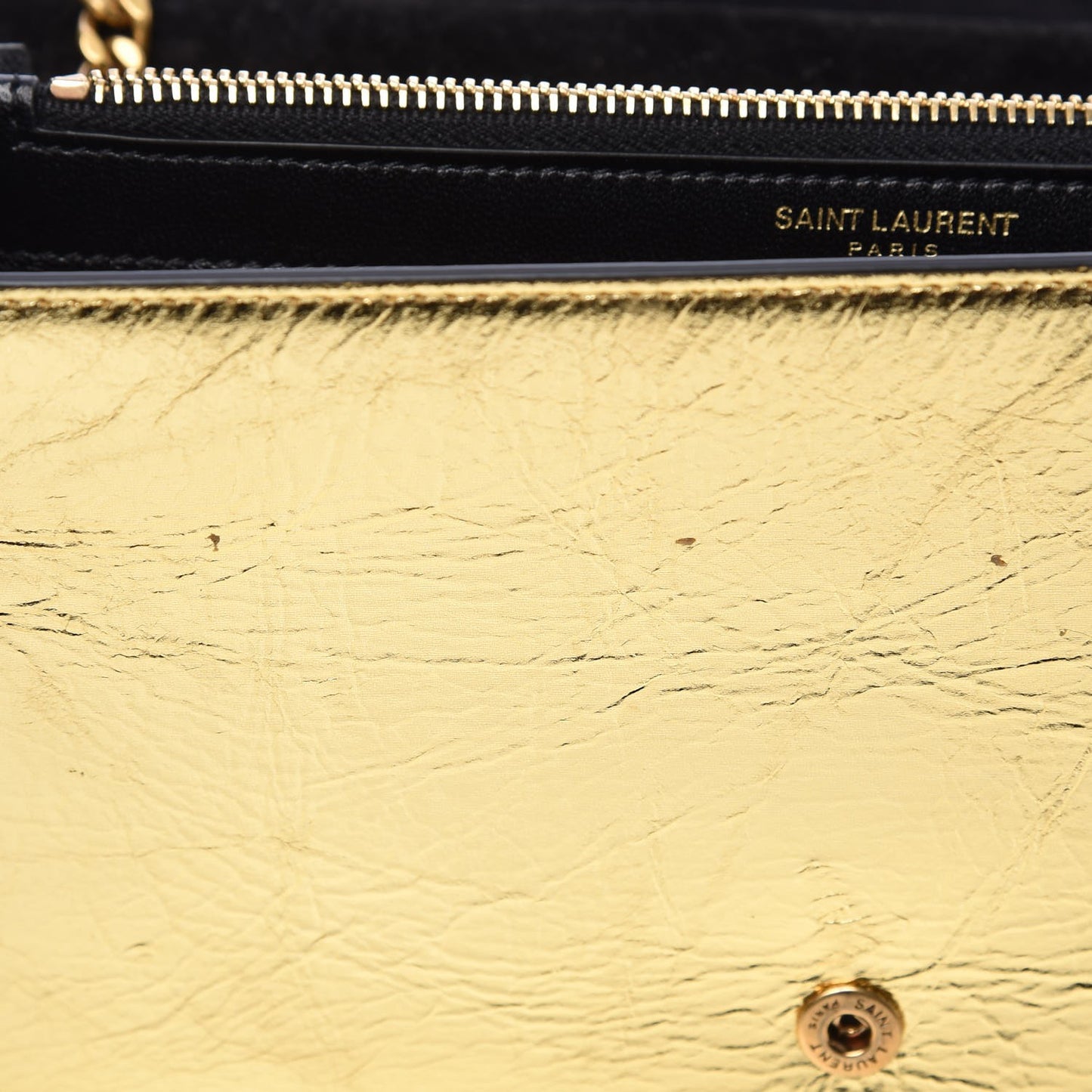 Metallic Calfskin Monogram Chain Wallet Gold Black