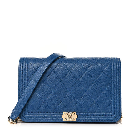Chanel Caviar Quilted Boy Wallet On Chain WOC Blue 1 of 9