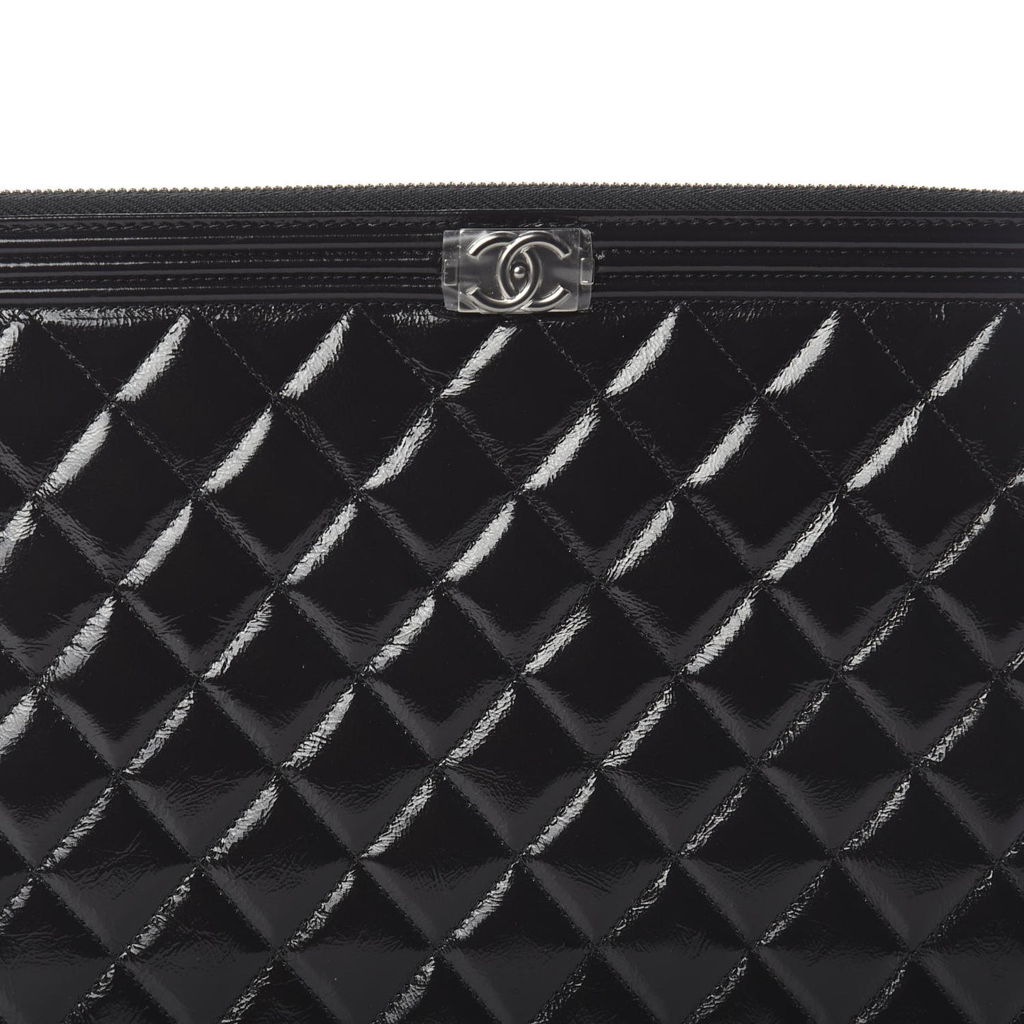 Patent Calfskin Quilted Medium Boy Cosmetic Case Black