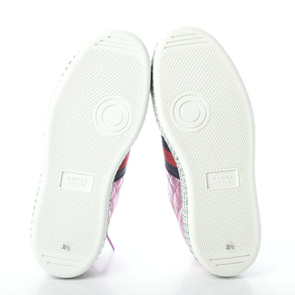 Gucci Laminated Nappa Crystal Web Bee Embroidered Trapuntata Womens Ace Platform Sneakers 35.5 Rosa 7 of 7