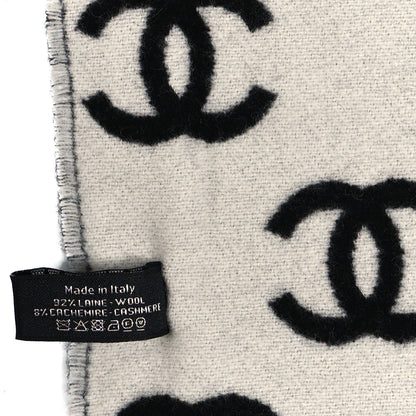 Chanel Wool Cashmere CC Scarf Black White 4 of 4