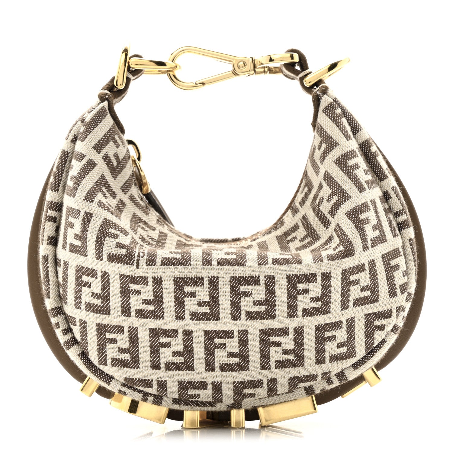 Fendi Fabric Jacquard FF 1974 Nano Fendigraphy Hobo Charm Beige 1 of 12