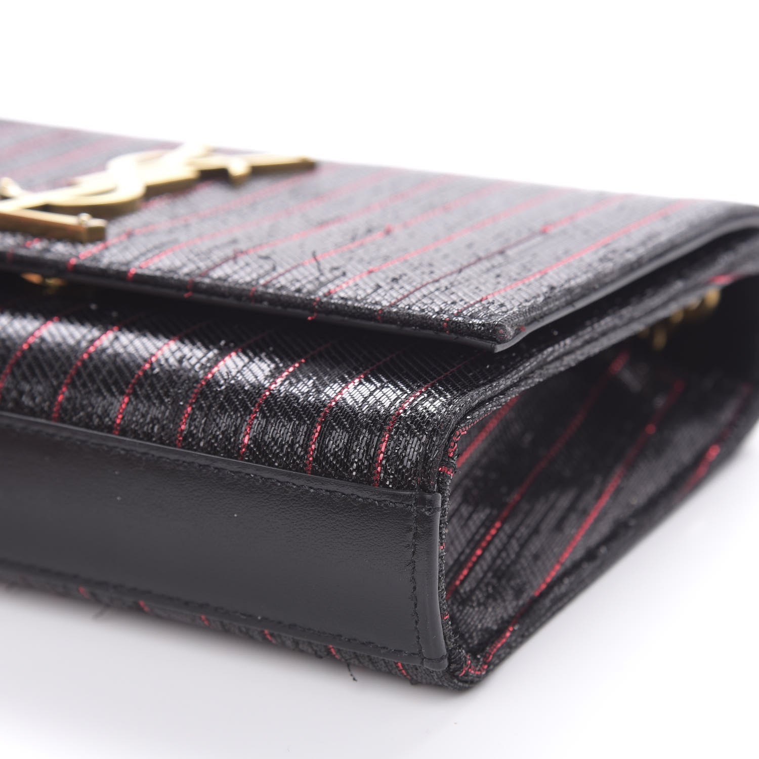 Saint Laurent Metallic Calfskin Striped Small Monogram Kate Satchel Black Red 9 of 11