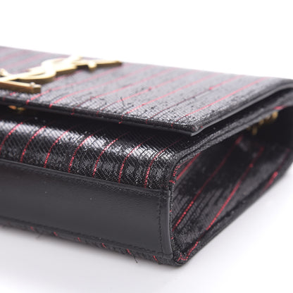 Saint Laurent Metallic Calfskin Striped Small Monogram Kate Satchel Black Red 9 of 11