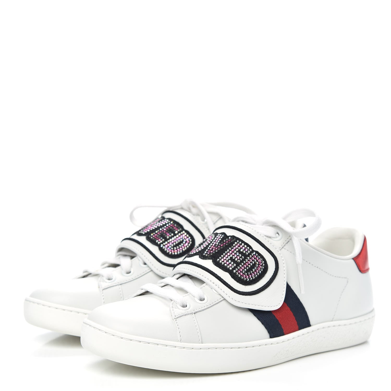 Gucci Calfskin Crystal Web LOVED Embroidered Womens Ace Sneakers 35.5 White 3 of 10