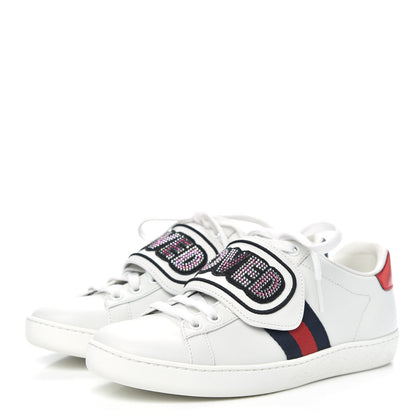 Gucci Calfskin Crystal Web LOVED Embroidered Womens Ace Sneakers 35.5 White 3 of 10