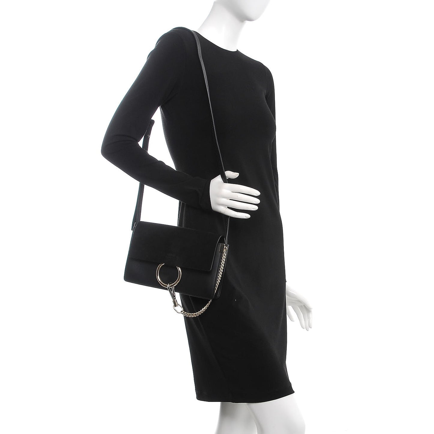 Suede Calfskin Small Faye Shoulder Bag Black