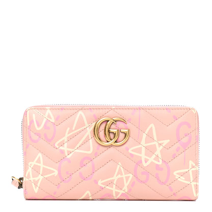 Gucci Calfskin Matelasse GucciGhost GG Marmont Zip Around Wallet Perfect Pink Rosa Ivory 1 of 8