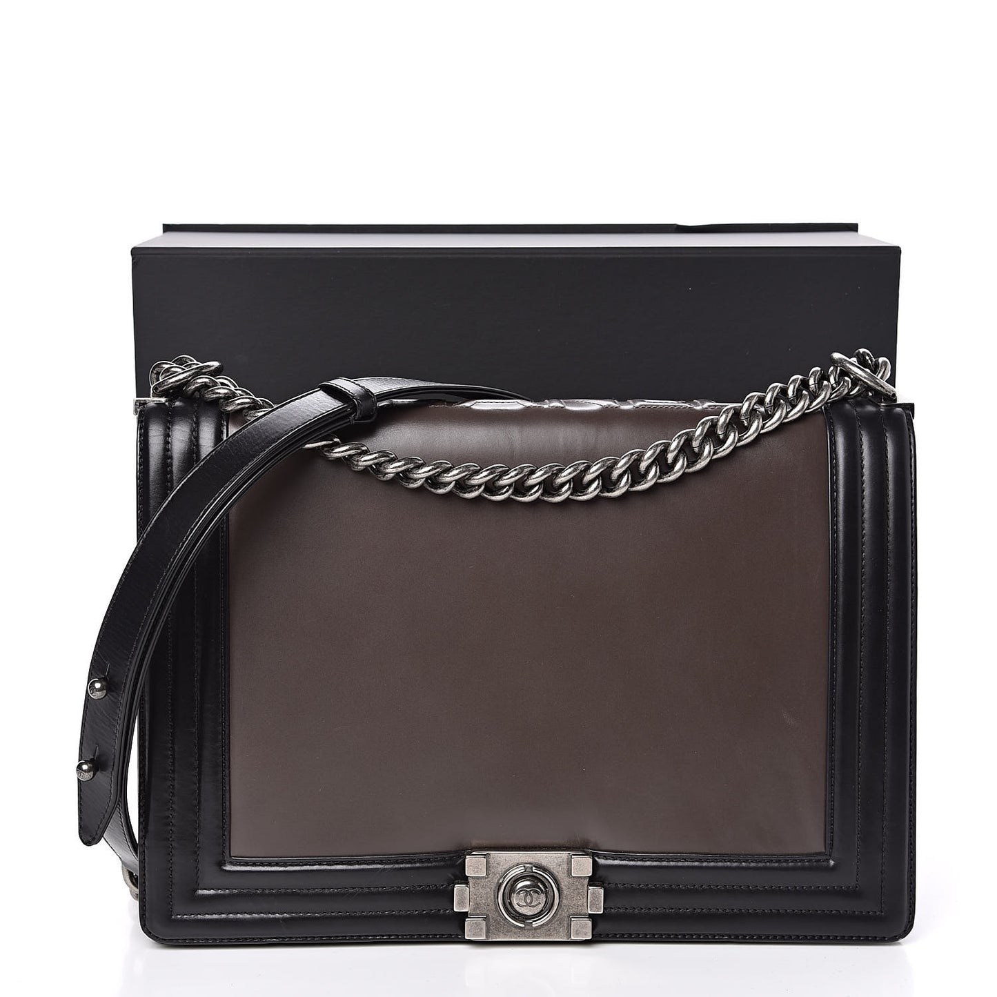 Glazed Calfskin Large Boy Flap Black Brown