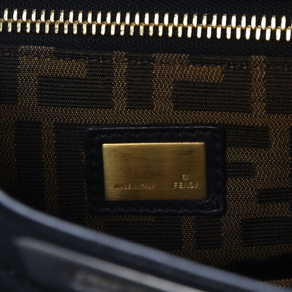 Fendi Goatskin Zucca Large Peekaboo Iconic Satchel Black Tobacco 7 of 9