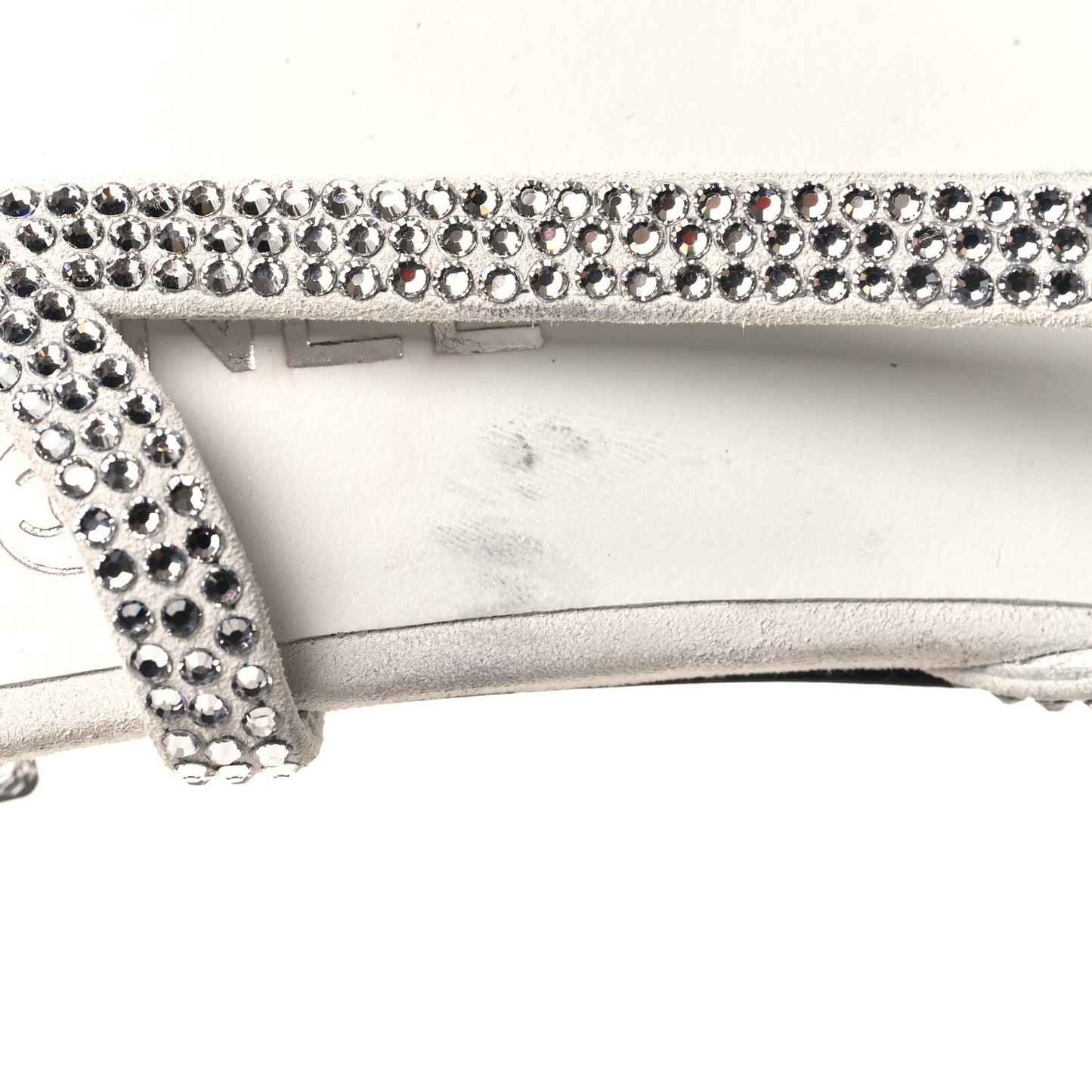Strass Grosgrain Cap Toe CC Slingback Flats 38 Silver Black