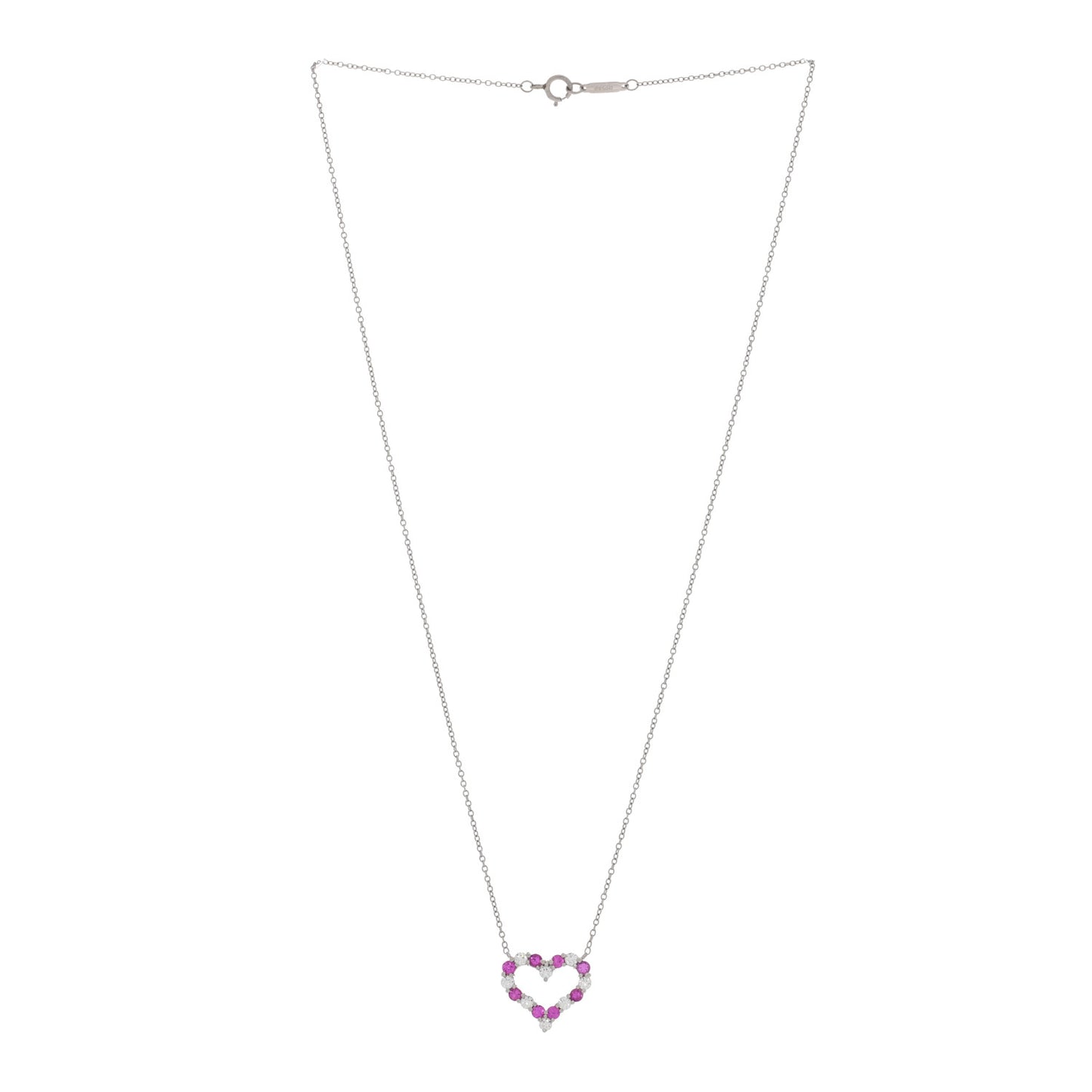 Platinum Diamond Pink Sapphire Heart Pendant Necklace