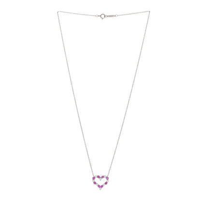 Tiffany Platinum Diamond Pink Sapphire Heart Pendant Necklace 3 of 4