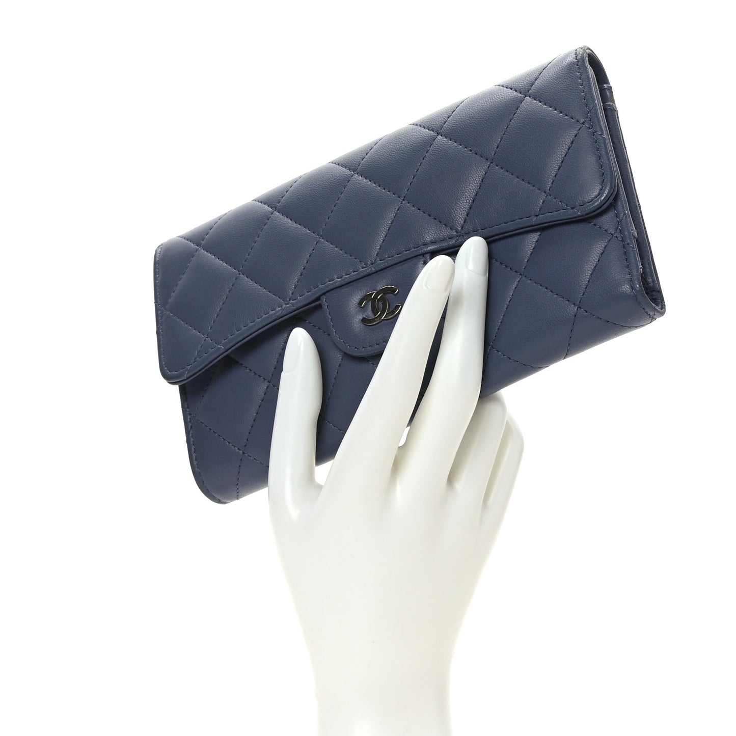 Lambskin Quilted Large Flap Wallet Blue
