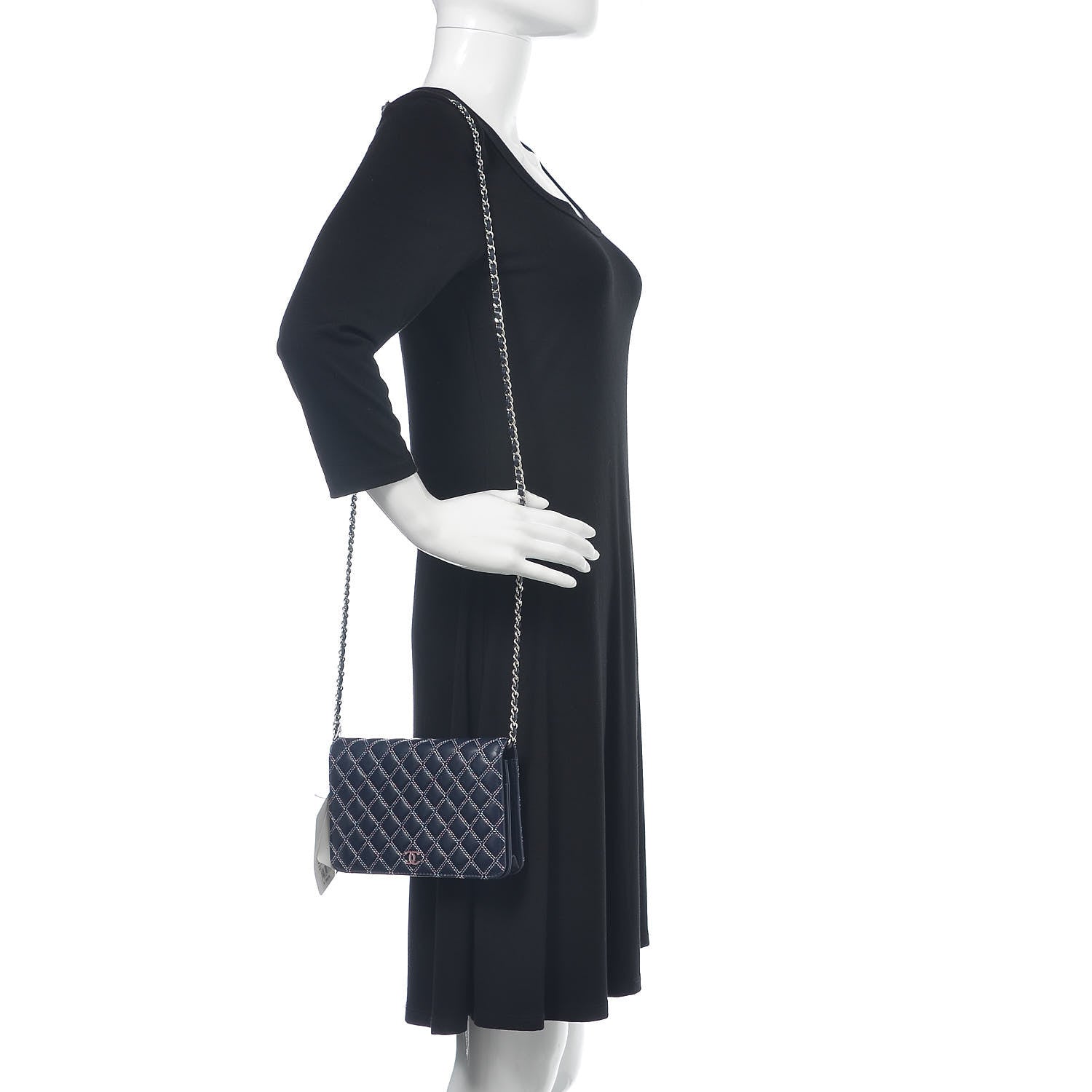 Chanel Lambskin Double Quilted Stitch Wallet On Chain WOC Navy Blue 2 of 14
