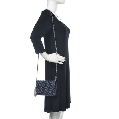 Chanel Lambskin Double Quilted Stitch Wallet On Chain WOC Navy Blue 2 of 14