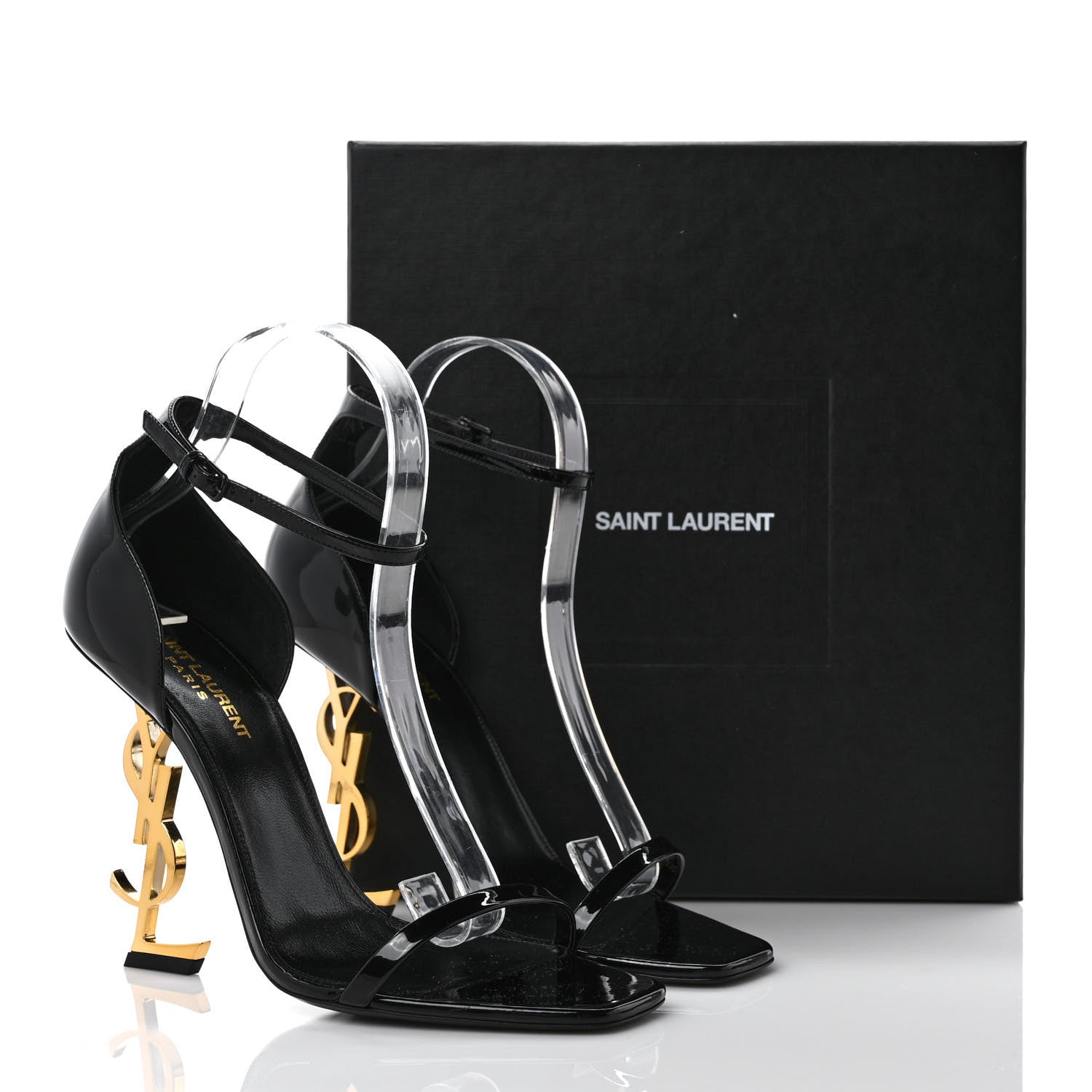 Saint Laurent Patent Calfskin Opyum 110 Sandals 40 Black Gold 8 of 8