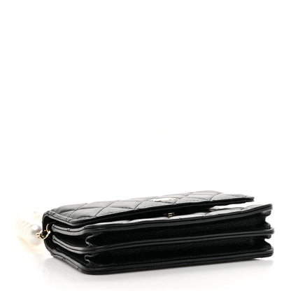 Chanel Calfskin Quilted Mini Maxi Pearls Wallet On Chain WOC Black 4 of 10