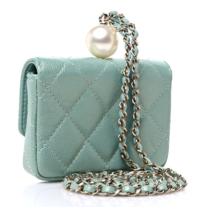 Chanel Iridescent Caviar Quilted Pearl On Top Coin Purse With Chain Light Green 3 of 11