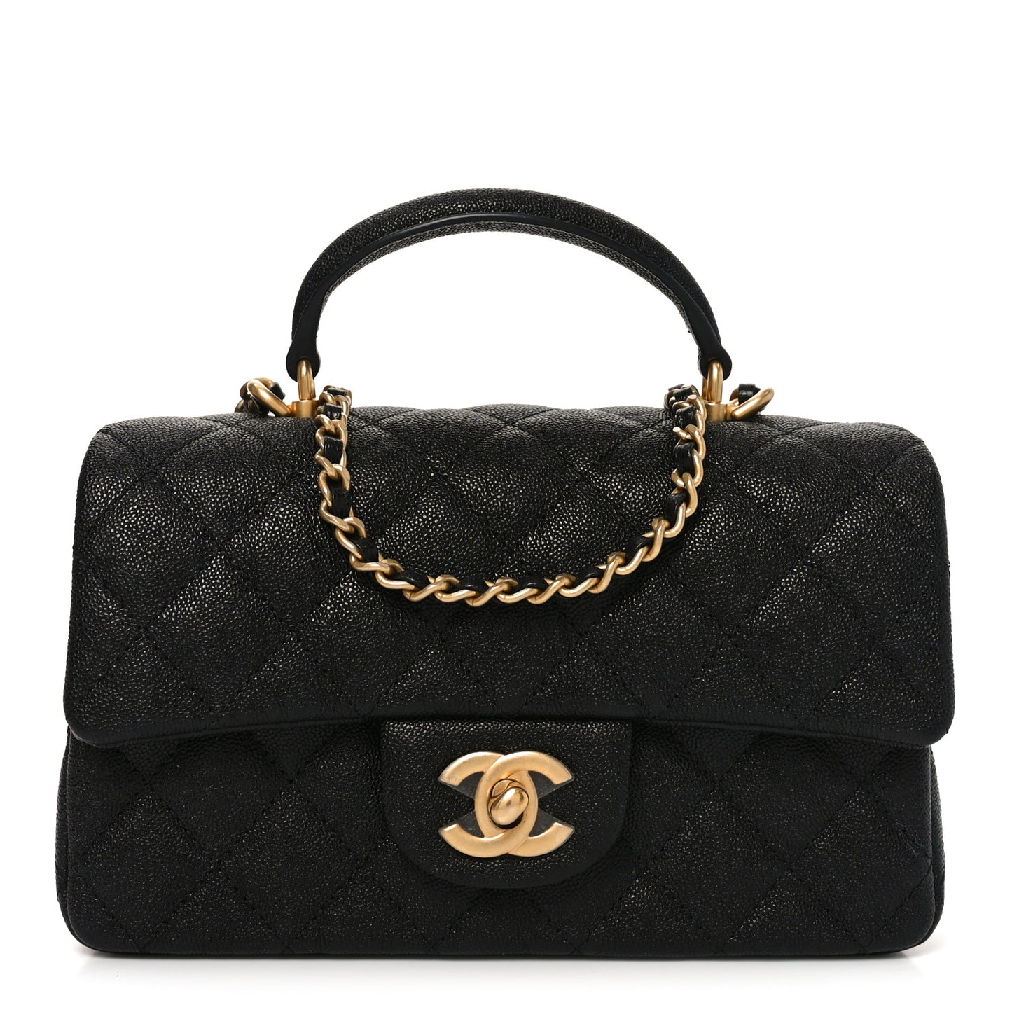 Caviar Quilted Mini Top Handle Rectangular Flap Black