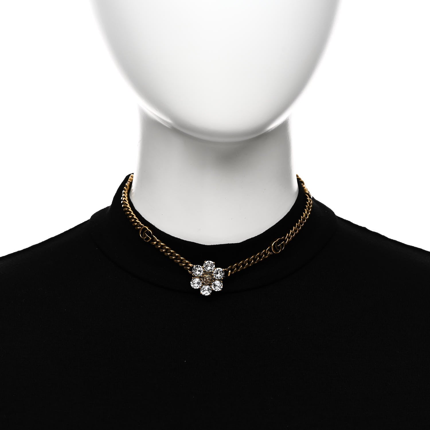 Gucci Metal Crystal Double G Necklace Aged Gold 2 of 6
