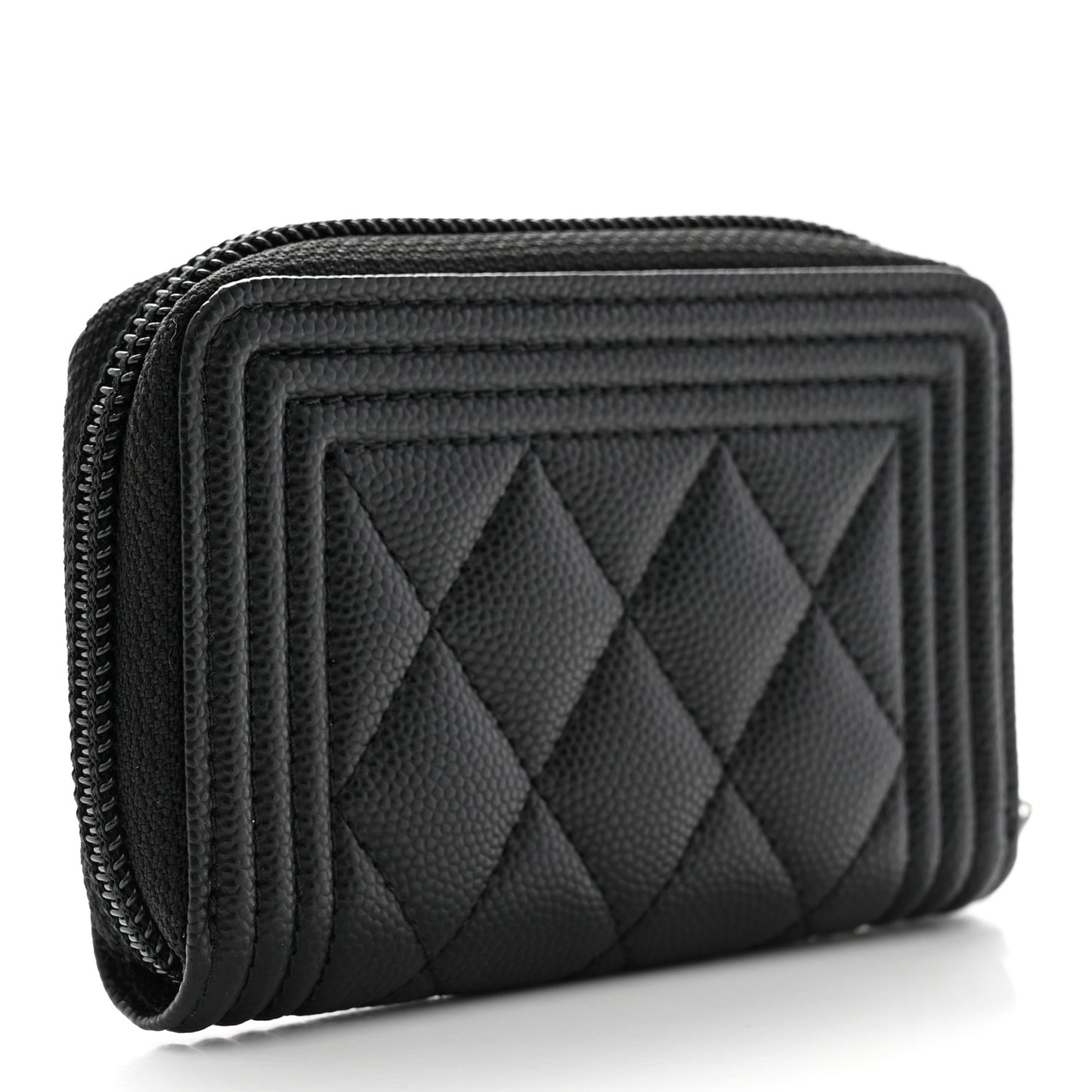 Caviar Quilted Boy Zip Around Coin Purse Wallet Black