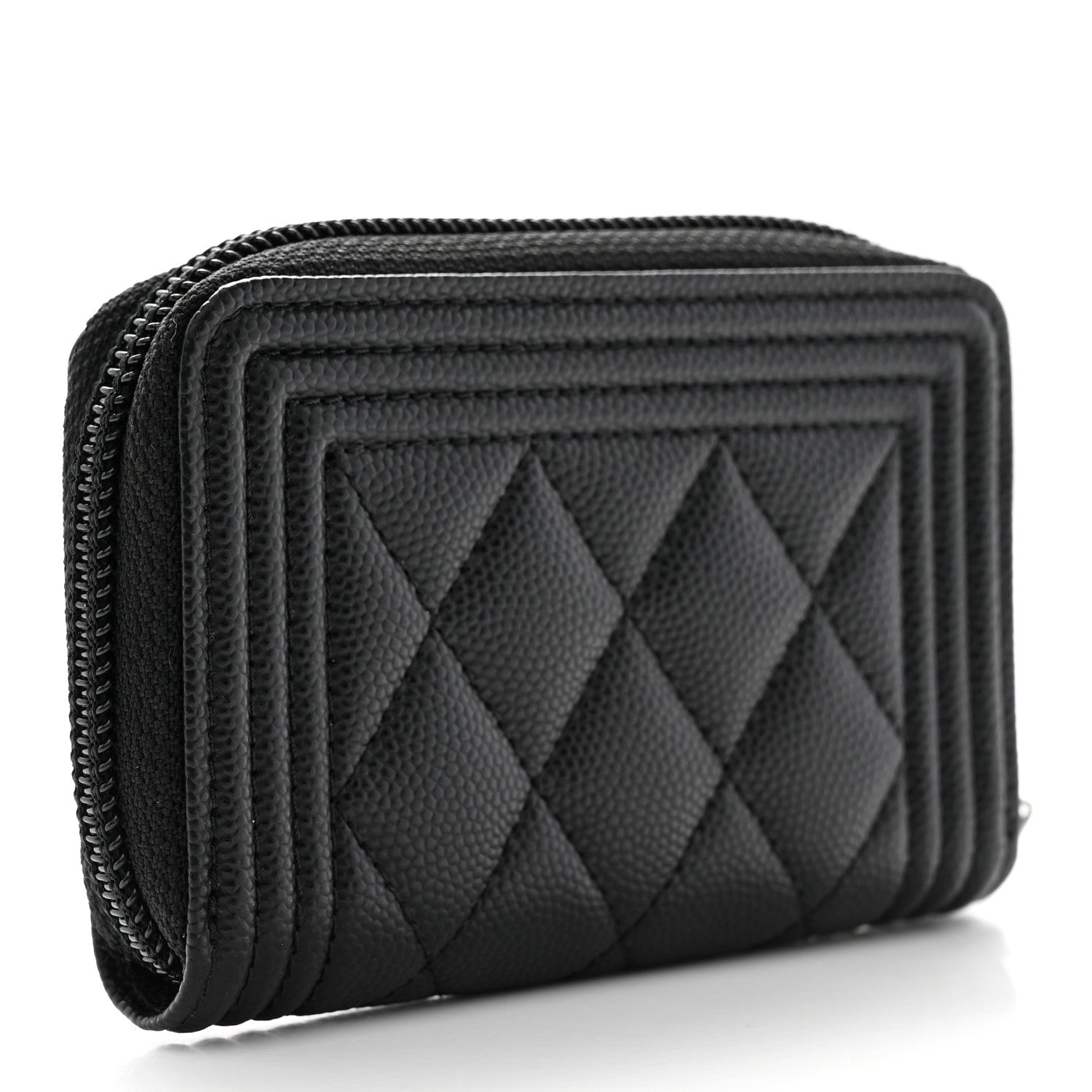 Chanel Caviar Quilted Boy Zip Around Coin Purse Wallet Black 3 of 8