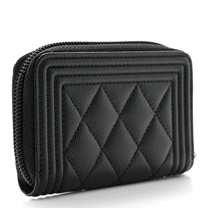 Chanel Caviar Quilted Boy Zip Around Coin Purse Wallet Black 3 of 8