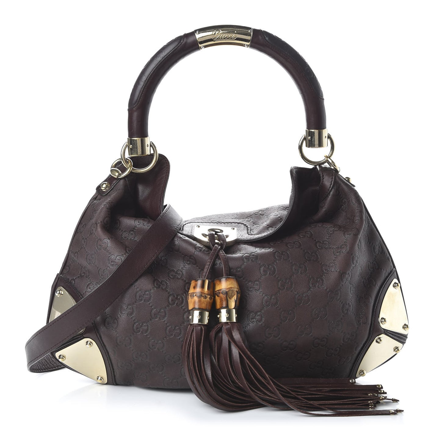 Guccissima Medium Indy Top Handle Hobo Dark Brown