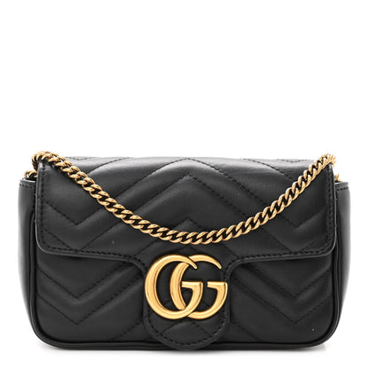 Gucci Calfskin Matelasse Super Mini GG Marmont Shoulder Bag Black 1 of 11