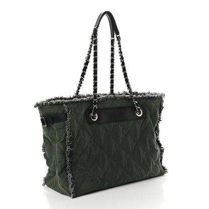 Chanel Canvas Stitched Tweed Large Tote Dark Green 2 of 9
