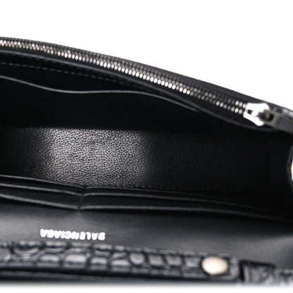 Balenciaga Shiny Calfskin Monochrome Crocodile Embossed Hourglass Chain Bag Black 5 of 9